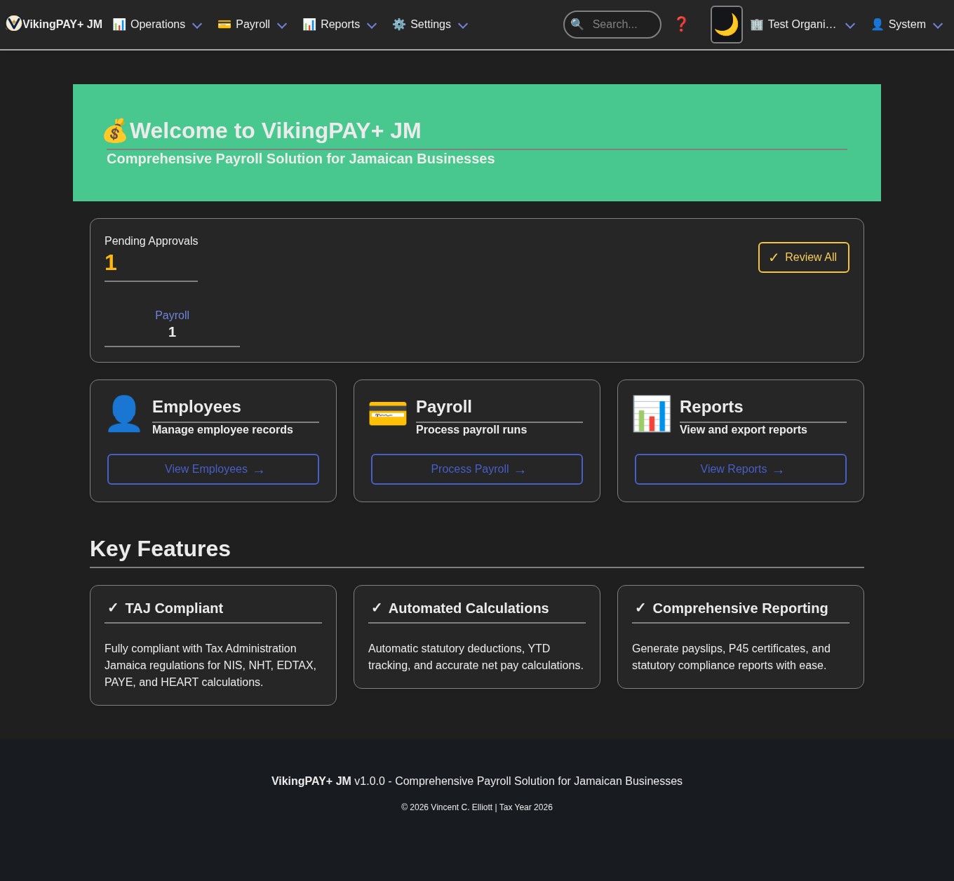 VikingPAY+ dashboard in dark mode